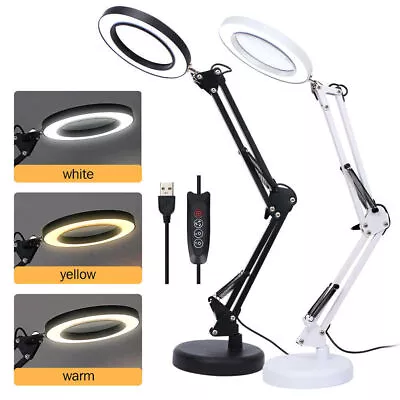 NEW Magnifier Glass LED Desk Lamp With Light Stand Clamp Beauty Magnifying Lamp • £15.49