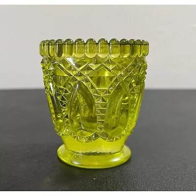 Green Hobnail Diamond Cut Glass Votive Candle Holder Footed Vintage 3  Tall MCM • $8.99
