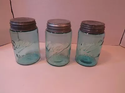 Vintage  Triple L Ball Mason Jars PINT Size Aqua With Zinc Lids 1900-1910 Lot • $50