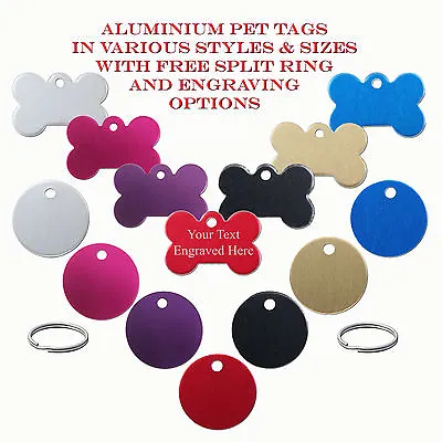 Aluminium Pet ID / Dog Identity Tags & Split Ring - Engraved / Engraving Options • £2.34