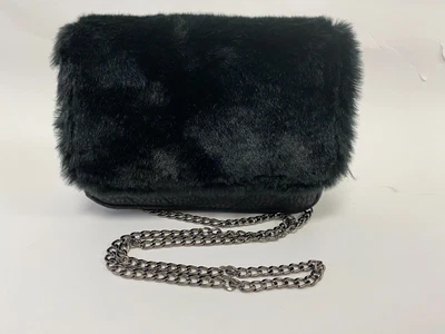 £9.99 • Buy  Forever Unique Black Quilted Faux Fur Cross Body Bag Metal Chain Small