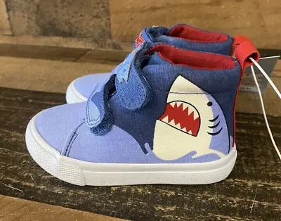 Cat & Jack Toddler Boy's Blue Shark Graphic Zipper Axton High Top Sneakers  New • $10.39