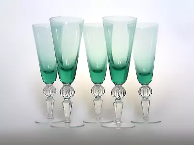 $200 • Buy Val St Lambert Style Green  Wine Glass Vintage White Wine Goblet