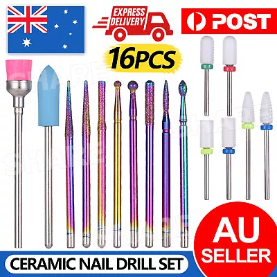 16x Ceramic Nail Drill Bits File Acrylic Manicure Pedicure Tools + Storage Case • $13.85