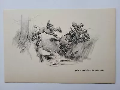 Old Antique Pencil Drawing Sketch Print 1937 Horse Riding Jumping A Ditch • £10.50