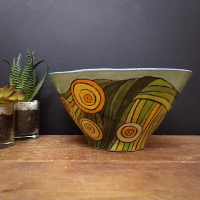 £16 • Buy Studio Pottery Bowl Signed Hand Painted Ceramic Small Abstract Yellow Green Blue