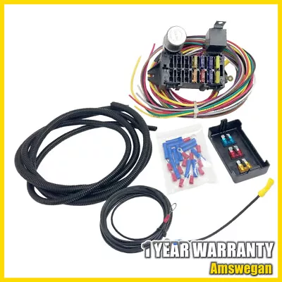 10 Circuit Basic Wire Harness Fuse Box Street Universal Hot Rat Rod Wiring Truck • $42.65