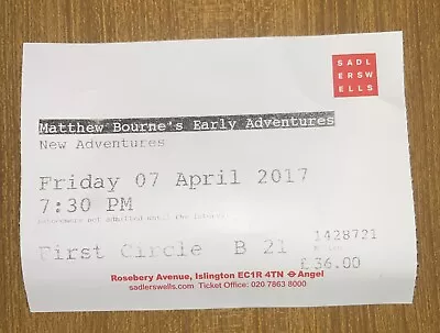 Vintage Matthew Bourne's Early Adventures In Sadler’s Wells Ticket - 07.04.2017 • £5.80