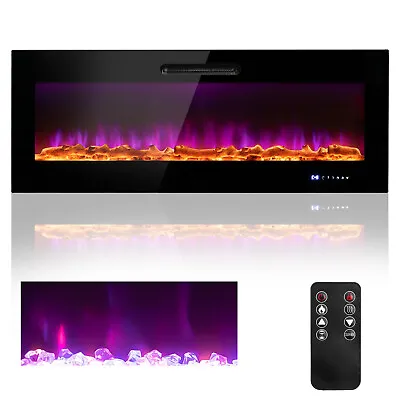 50  Electric Fireplace Recessed Wall Mounted Heater W/ Decorative Crystal & Log • $219.98