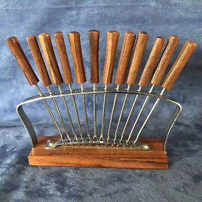 Vintage Set Of 12 Wooden Cocktail Bar Olive Forks  - Teak Base & Handles • £25