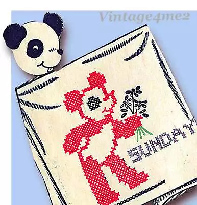 1950s Vintage Aunt Martha's Embroidery Transfer 9201 Uncut Panda DOW Tea Towels • £16.26