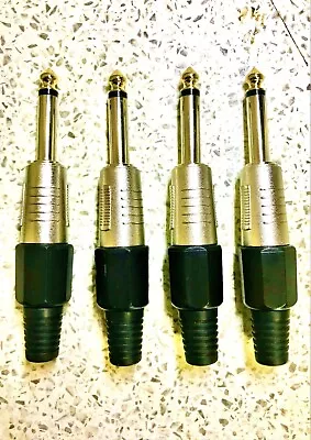 4 X 6.35mm 1/4 Inch PRO METAL Mono Straight Jack Plug & Strain Relief GOLD Tip • £4.29