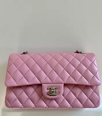 Chanel Classic Flap Bag Medium Rose Sakura Pink 22K Lambskin Champagne Gold HW • $14666.87