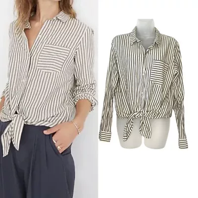 MADEWELL Size L Tie Front Maitland Stripe Button Down L/S Blouse Shirt Top • $25