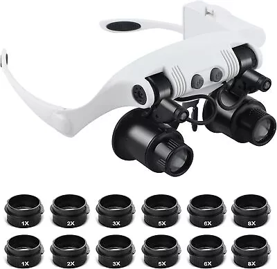 1-8X Head Magnifying Glasses Headband Magnifier With Light 1X-2X-3X-5X-6X-8X • $20.99