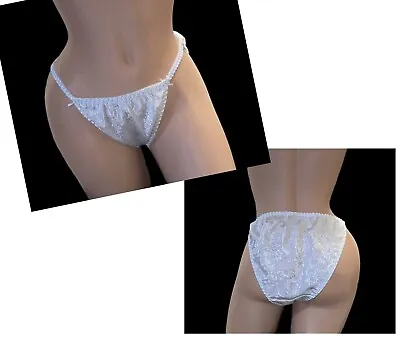 Van Dale White Satin Shiny Second Skin String Bikini Panties Womens L NOS • $29
