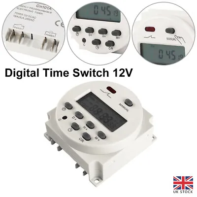 DC 12V 16A LCD Digital Timer Switch Electronic Power Programmable Time Relay UK • £9.99