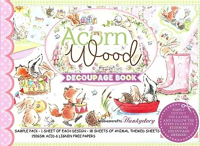 £3.79 • Buy ACORN WOOD HUNKYDORY Decoupage & Topper Sample Pack 16 Sheets 150gsm