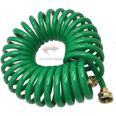 50Ft Coil Hose Brass Fittings Nozzle Retractable Garden Coil Hose Water Pipe New • £13.75