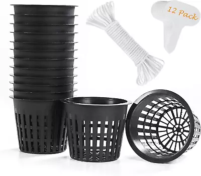 ORIMERC 12 Pack 3 Inch Net Cup Pots With 12 Feet Hydroponic Self Watering Wick & • $10.68