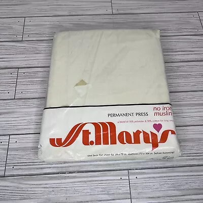 Vintage One Twin Flat Sheet St. Mary's No Iron Muslin NOS 39x75 Solid Cream • $19.99