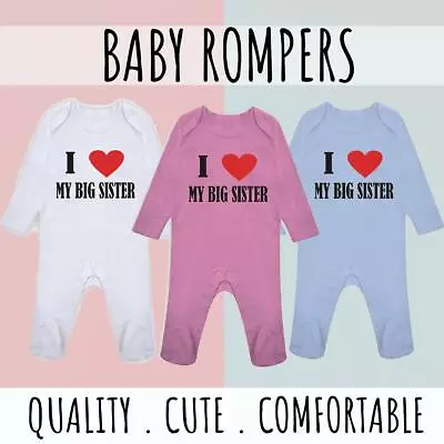 I Love My Big Sister Baby Grow Romper Suit Sleep Suit Full Sleeve Vest Shower • £12.99