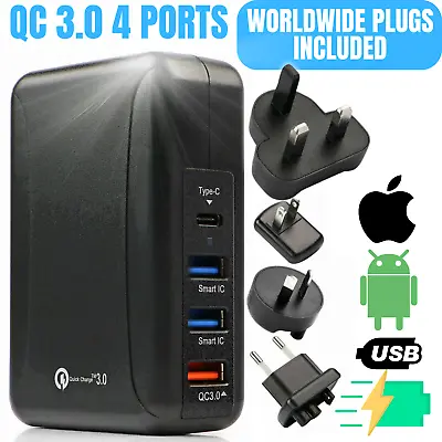 4 Port Fast Quick Charge USB Hub Mains Wall Charger UK Plug Adaptor Phones Dock • £9.99