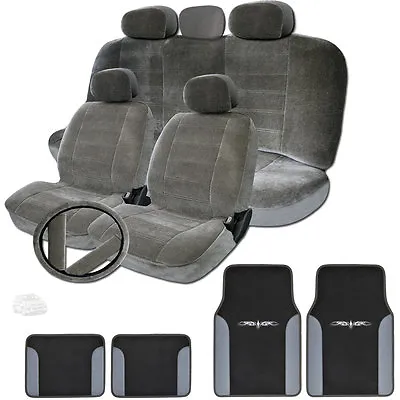 For Vw Premium Grade Grey Velour Car Truck Seat Covers Vinyl Mats Set • $61.42