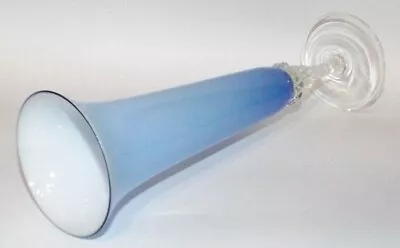 Blue Cased Glass Vase Twisted Clear Stem Tall 25 Cm ReTRo Vintage C.1960-70s • $22.80