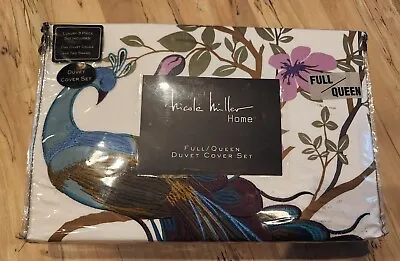 Nicole Miller Home Full/Queen Duvet 2 Standard Shams PEACOCK GORGEOUS BIRD LOOK • $124.99