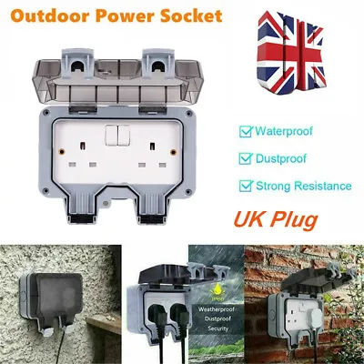 £11.99 • Buy 13A 2 Gang Waterproof Outdoor Storm Switched Socket Double IP66 Outside UK Use