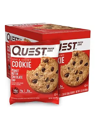 Quest Nutrition Protein Cookies Case Of 12x 59g BBE 08/24 Peanut Choc Chip • £24.99