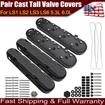 2pcs Cast Aluminum Tall Valve Covers Fit For LS1 LS2 LS3 LS6 5.3L 6.0L Black • $138.69