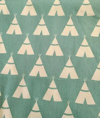 White Teepee Tents Cotton Canvas Teal Blue Upholstery Drapery Fabric 54 X 56 • $18.99