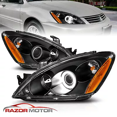 [LED RX Halo] 2004-2007 Fit Mitsubishi Lancer Black Projector Headlights Pair • $186.95