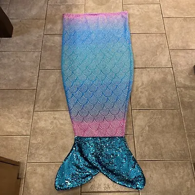 Mermaid Tail Fleece Blanket Children Youth Blue Pink Glitter Shimmer Blue/silver • £8.66
