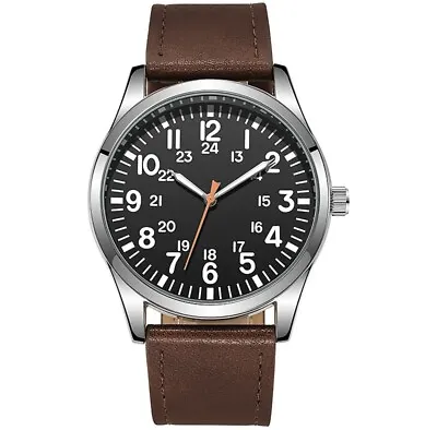 £17.99 • Buy Men’s Pilot Field Watch High Quality Seiko Movement Stainless Steel Leather UK
