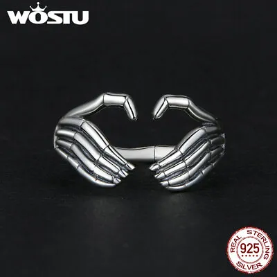 Wostu 925 Sterling Silver Halloween Skeleton Hand Adjustable Ring Party Gift • $11.89