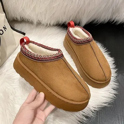 Women's UGG *DUPES* Slides Faux Fur Platform Boots Slippers Shoes Warm Brown • $29.99