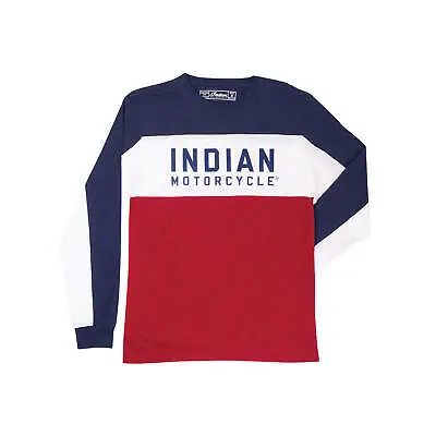 Men's Indian Motorcycle Brand Long-Sleeve Color Block T-shirt Red/White/Blue XL • $77.04