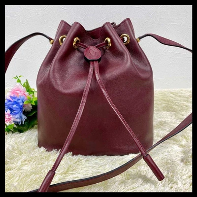 $198 • Buy Cartier Must Line Drawstring Shoulder Bag Leather Bordeaux Used From Japan