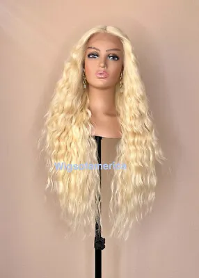 Blonde Wig Lace Front Middle Part Wavy Layered 26 Inch Long  Heat Ok • $58