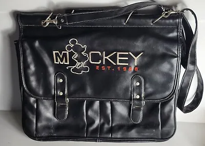 Vintage MICKEY EST.1928 Black Leather Crossover Messenger/Laptop Bag • $38.95