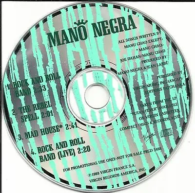 Manu Chao MANO NEGRA 4 TRK Sampler W/RARE LIVE TRK PROMO Radio DJ CD Single 1989 • $24.99