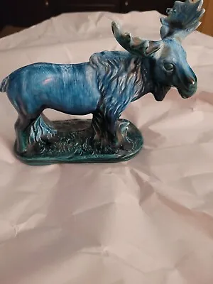 Vintage Ceramic Moose  - Japan Figurine Drip Glaze  Green & Blue Repaired  • $35