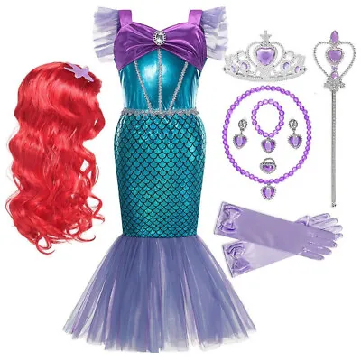 Mermaid Costume Halloween Dress Kids Girls Up Party Princess Cosplay Fancy Ariel • $12.99