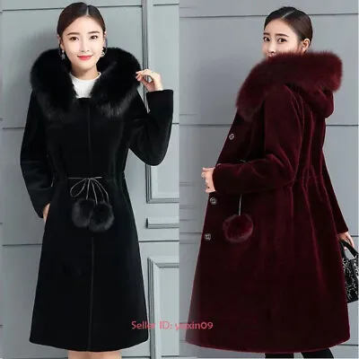 Women Winter Warm Luxury Faux Mink Fur Jacket Hooded Coat Long Overcoat Outwear • $49.90