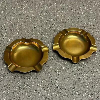 Pair Of Brass Scalloped Rim 4.5  Ash Trays - Garden - Home Bar • £5.99