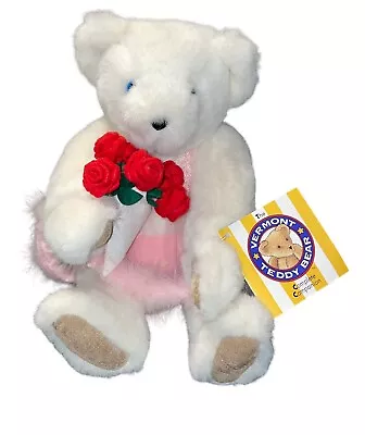 Vermont Teddy Bear Company White Bear Pink Tutu Dress Roses Bouquet Jointed 16  • $21.13