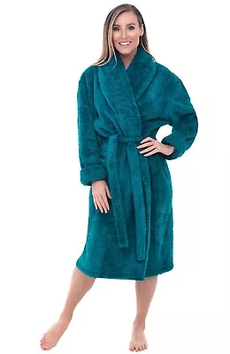 Alexander Del Rossa Womens Teal Shawl Collar Long Haired Fleece Robe SM/MD • $29.99